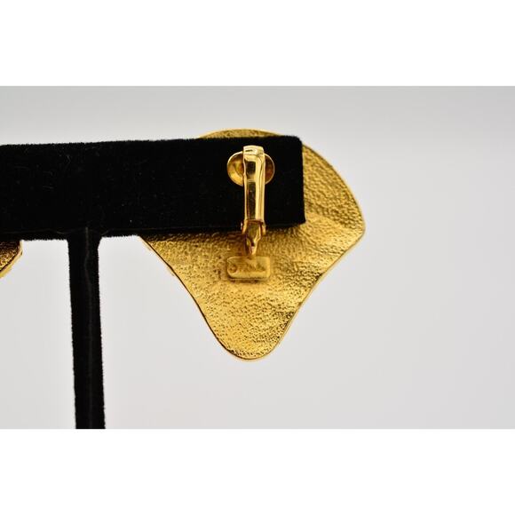 Pakula Vintage Clip On Earrings Clam Shell Brushed Gold Signed Chunky 80s BinAS - Picture 9 of 12